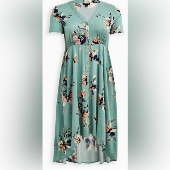slim fit dress slacks Unique Vintage Plus Size Teal Floral Velvet Burnout Dahlia Swing Dress 5X/32W-34W main image 1